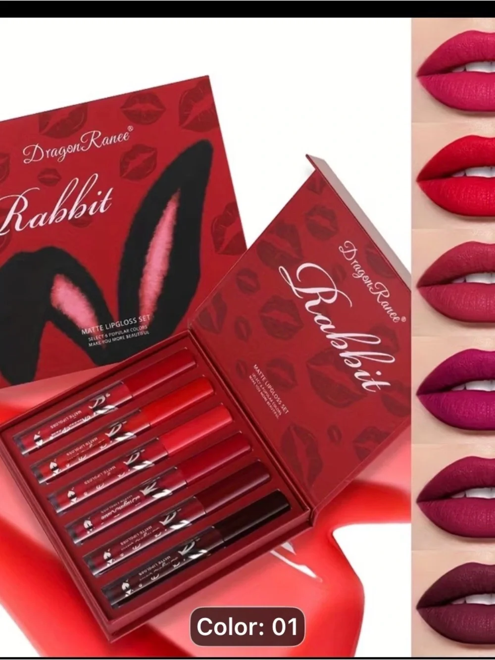 Pack of 6 Rabbit Matte Lipstick Set — Red Shades (Color 01)